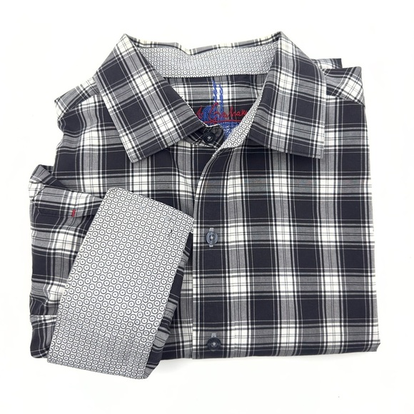 Robert Graham Mens Button Up Shirt Size L Flip Cuff Black White Long Sleeve - Picture 1 of 12